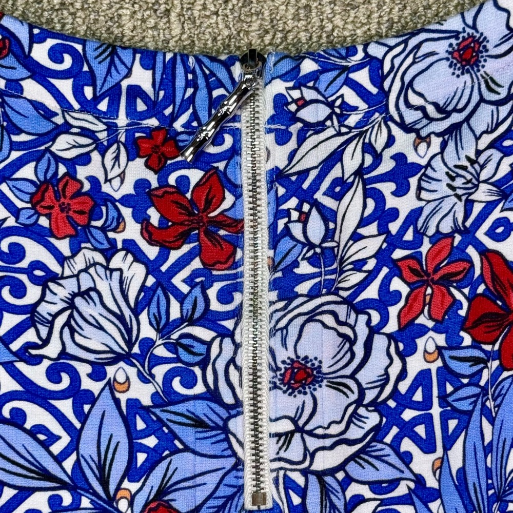 Tommy Bahama Blue Floral Sleeveless Midi Dress S/P Petite Zip Back - Picture 6 of 10